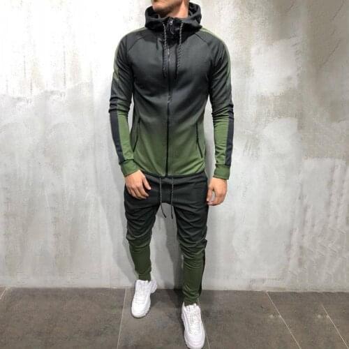 50% Hot Sales Fashion Men Gradient Color Sport Sweat Suit Hoodie Trousers Pants Set Tracksuit