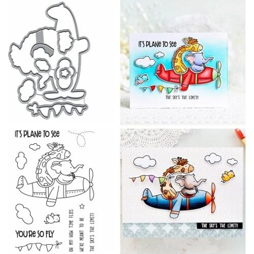 Metal Cutting Dies With Clear Transparent Stamps Plane Giraffe Elephant Aerial Bird Warm Sentences DIY Scrapbooking 2020 New