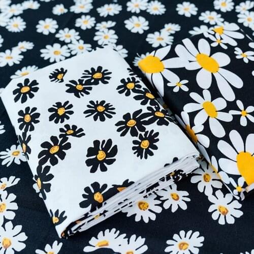 50X150Cm Pure Cotton Daisy Floral Printed Poplin Thin Fabric Cloth Patchwork DIY for Sewing Handmade Clothes Home Decor By Meter