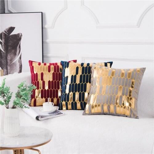 Modern Simplicity Velvet Bronzing Square Cushion Covers Geometric Decorative Pillow Cover Throw Pillow Case Home Decor Sofa Bed
