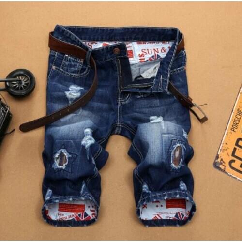 New Fashion Mens Ripped Short Jeans Brand Clothing Bermuda Summer 100% Cotton Shorts Breathable Denim Shorts Male Size 28-38