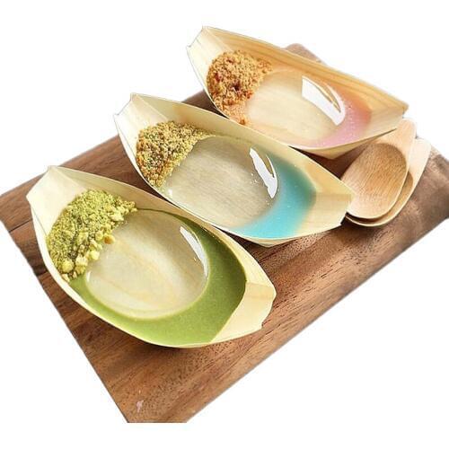 Disposable Plate Wood Dish Food Grade Tray Sushi Frame Boat Food Plate Salad Dish Restaurant Dessert Food Tray Supplier 25/50pcs