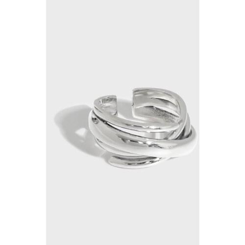Authentic S925 Sterling Silver FINE Jewelry Irregular Line Multi-layer Twisted Line Twine Design Wide Surface Band Ring J491
