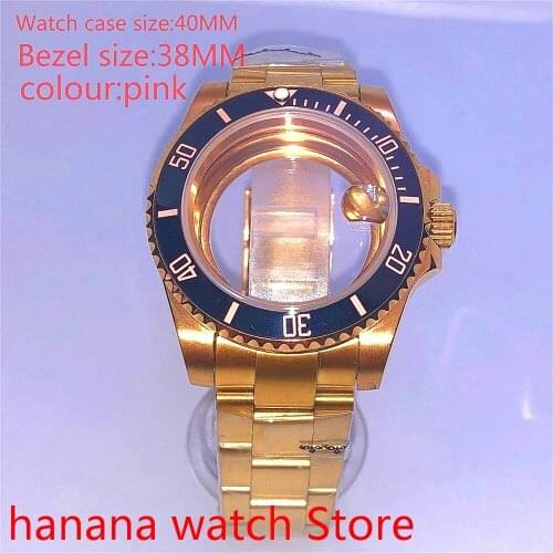 Suitable for NH35 36 Mingzhu2813 Miyata self-winding 40mm transparent back gold box series, with rotating pink bezel