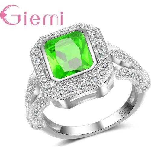 Authentic Silver 925 Silver Rings with Square Clear Zircon Crystal Women Promised Jewelry for Wedding Engagement Big Sale