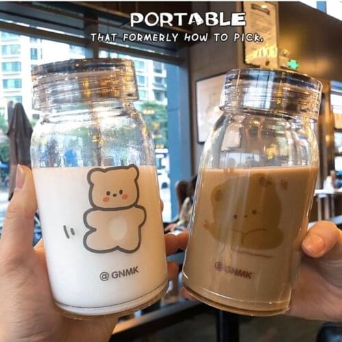 Portable Cartoon Glass Water Cup Lovely Cute Water Kids Girl School Lovers Bottles Flask Pink Kawaii Coffee Mug