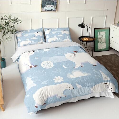Cartoon Polar Bear Children Single Duvet Cover Set Cute Animal 3D Bed Cloth Home Textile Bed Cover Twin Queen King Bedding Kid