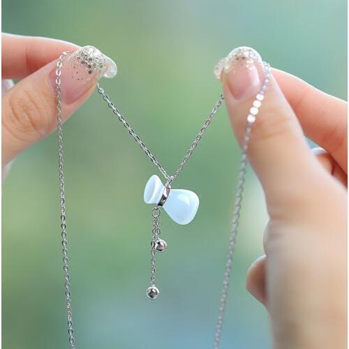 S925 silver necklace woman stone simple accessories clavicle short paragraph birthday gift