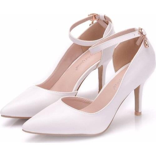 8cm large size sandals female thin with pointed shallow mouth white pointed single shoes side empty fashion high heels
