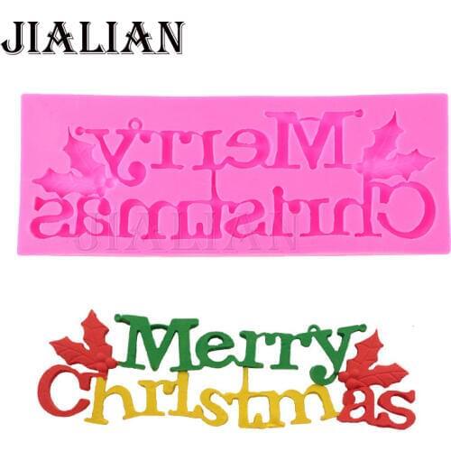 Merry Christmas English letter form Silicone Mold chocolate Fondant moulds baking DIYcooking cake Decorating Tools T0477