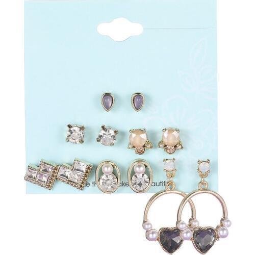 6Pairs/Card New Arrival Heart Shaped Crystal Earrings Set For Girl Gifts 2020 Hot Selling Small Stud Earrings