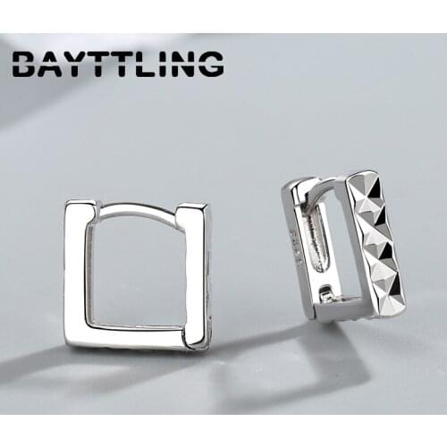BAYTTLING New 925 Sterling Silver 11MM Simple Square Hoop Earrings For Women Fashion Charm Wedding Jewelry Couple Gift