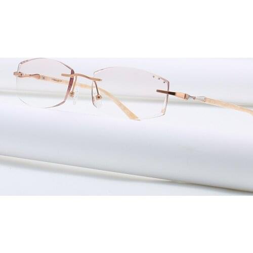 ZIROSAT 9150 Titanium Female Rimless Eyewear Diamond Trimmed Myopia Spectacle Frame Women Sunglasses Tint Lenses