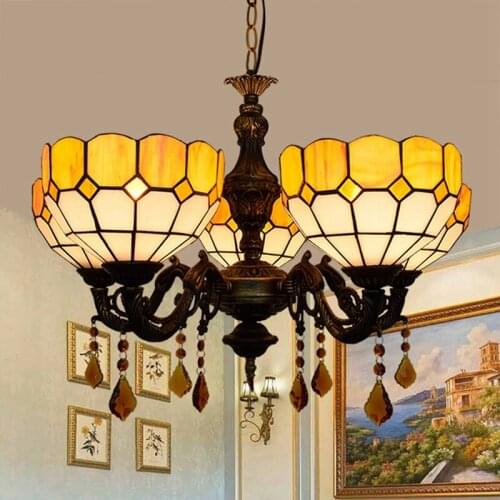 Modern minimalism Mediterranean Mediterranean antique yellow bar Club restaurant Crystal Hall 5 chandeliers