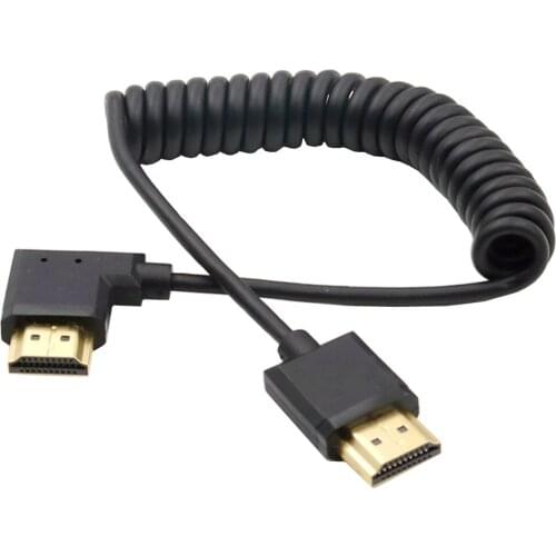 Coiled Spring HDMI-compatible Cable Male to Male 2.0V4k*2k@60HZ Pure Copper Up & Down & Left & Right Angle Cable1.2m