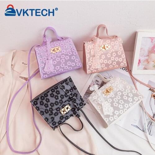Stylish Women Messenger Bag Lace Flower Transparent Casual PU Leather Classic Leisure Shoulder Handbags for Travel