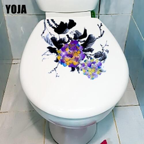 YOJA 22.5X21.1CM Ziyang Flower Ink Painting Classic WC Toilet Decor Home Room Wall Stickers Mural T1-1220