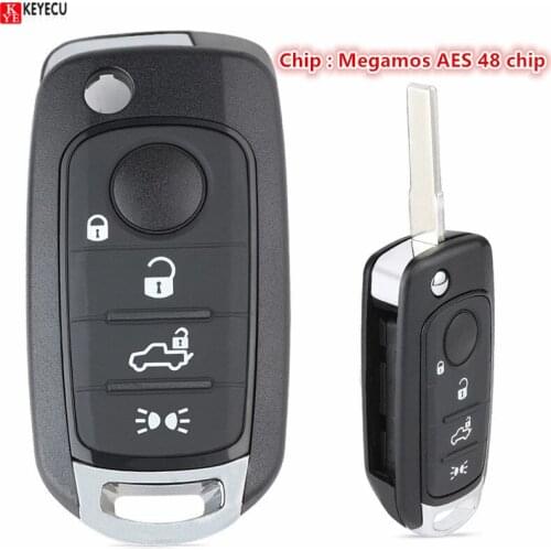 KEYECU Replacement Flip Remote Key fob 4Button 434MHz Megamos AES ID48 Chip for Fiat 500X Egea Tipo 2016 2017 2018 SIP22 Blade
