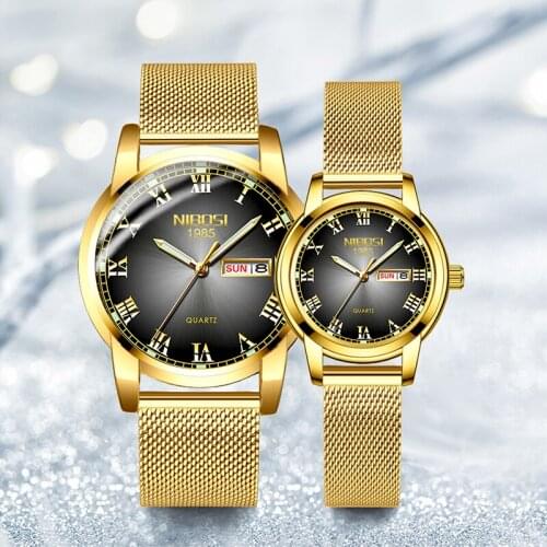 NIBOSI Ladies Mens Luxury Couple Watch for Lover Fashion Quartz Clock Waterproof Wrist Watches Gifts for Love Montre Femme