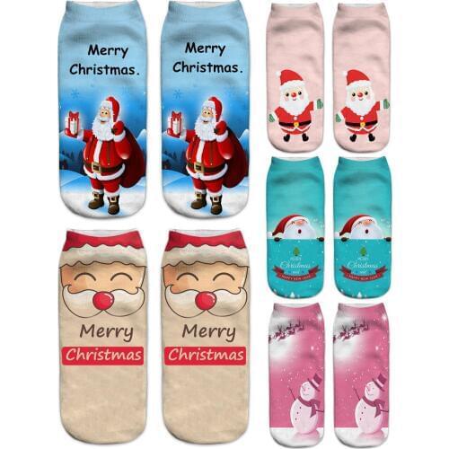 Women 3D Printed Socks Autumn Summer Unisex Father Christmas 2 Female Funny Casual Short Ankle