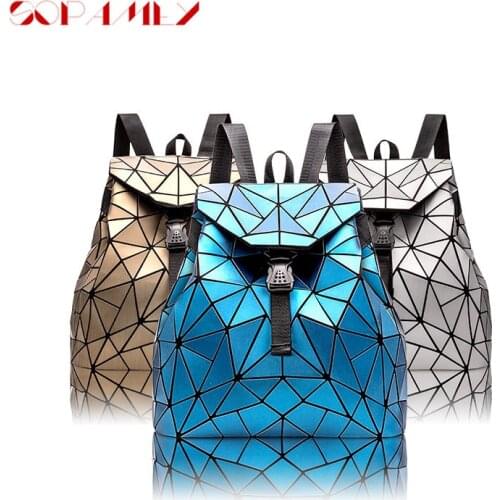 Female Matte Geometric Backpacks For School Teenagers Girls Folding Backpack School Bag Women Backpacks For College Students New