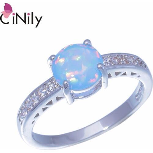 CiNily Silver Plated Created Rainbow Fire Opal Cubic Zirconia Wholesale for Women Jewelry Engagement Ring Size 6.5-8.5 OJ9351