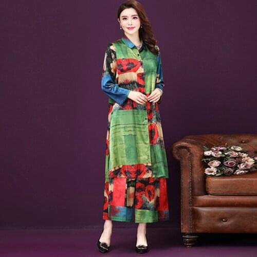 2 Pieces Spring Summer Cardigan Women Dress Suits Wide Leg Pants Clothes Sizes Loose Print Ladies Dresses