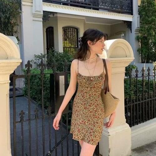 Summer Dresses for Women 2021 Foral Chic Cotton Camisole Print Flounced Edge A-LINE Pleated Foral Skirt