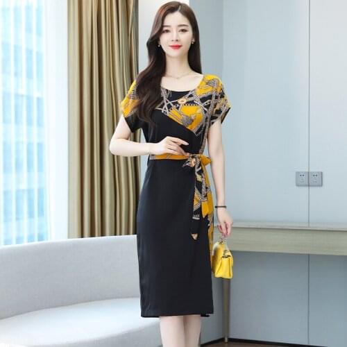 Summer The New Temperament printing Chiffon Dress O Neck Womens fashion Dress 2021 dresses women