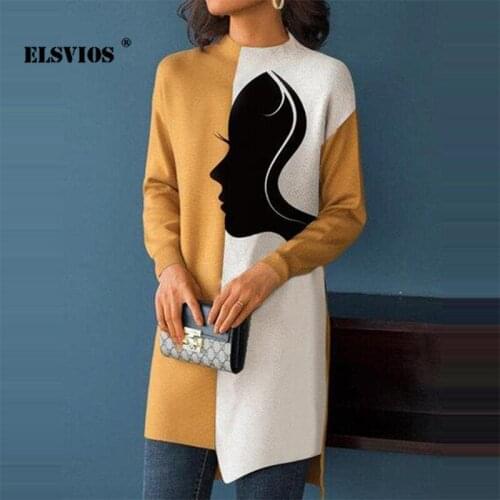 Spring New 2021 Fashion Stand Collar Print knitted Dress Casual Long Sleeves Patchwork Irregular Elegant Loose Office Lady Dress