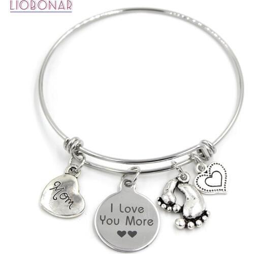1PC Mother Bracelets Stainless Steel Bangle Adjustable Wire Bangle Family Charms Bracelet Mama Mom Bracelets Gifts