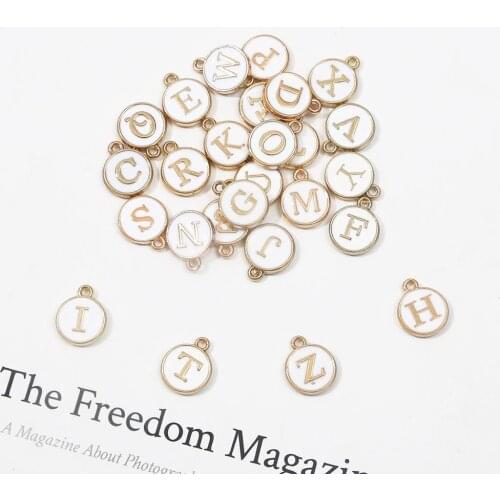 10pcs 12mm White Enamel Alphabet Charms Capital Letter Beads Round Initial Pendants For DIY Bracelet Earrings Jewelry Making