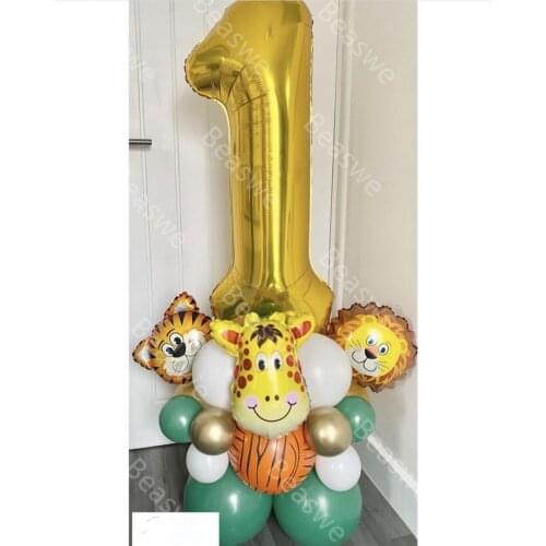 25pcs Jungle Animal Balloons Set Jungle Birthday Party Kit Chrome Balloon 32inch Gold Number Kids Birthday Party Baby Shower