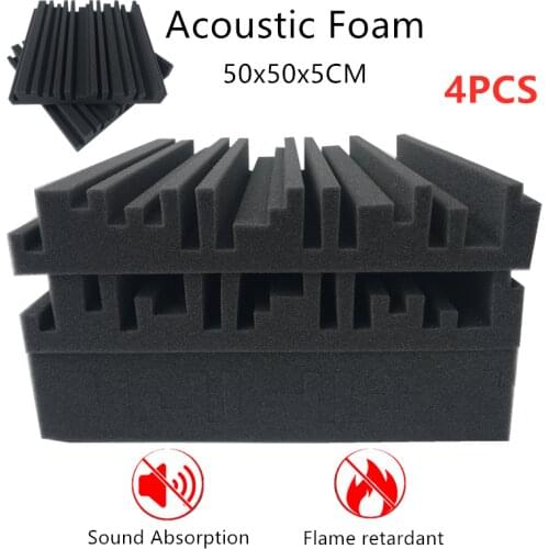 4pcs 50x50x5cm Acoustic Foam Sound Absorbing Panels High Density Flame Retardant Foam Tile Wedge Sound Proofing Wall Panel
