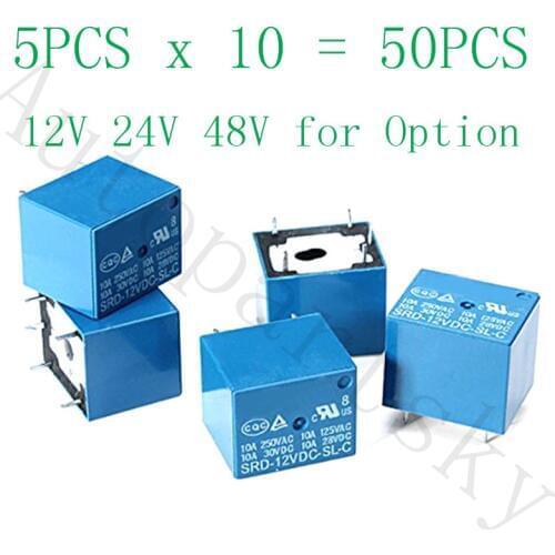 50PCS/lot New Relay SRD-05VDC-SL-C SRD-12VDC-SL-C SRD-24VDC-SL-C SRD-48VDC-SL-C 5V 12V 24V 48V 10A 250VAC 5 Pin T73