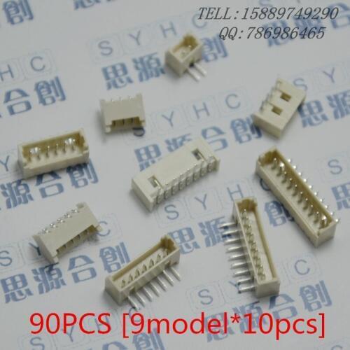 90PCS [9model*10pcs] Micro JST 1.25mm Pitch 2-10-Pin 90 - degree bend needle