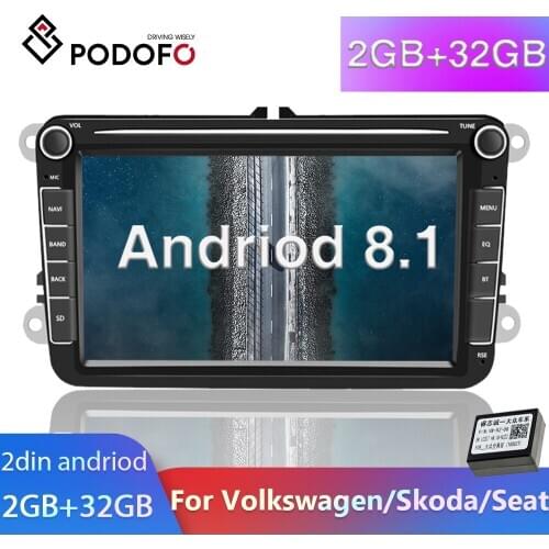Podofo 2 Din Android Car Radio 2+32GB 2 DIN Autoradio Car Multimedia player for VW Volkswagen Polo Skoda Seat Toledo Car Stereo