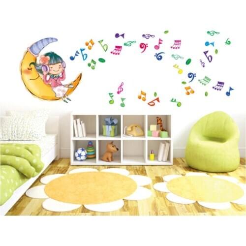 Free shipping the girl on the moon listenning to the music removable wall stickers for girl room