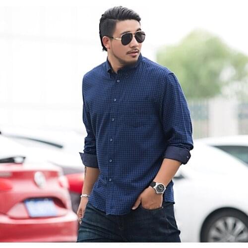 Big size 8XL 7XL 6XL Casual Men Shirts plaid Slim Fit Male Social Shirts Brand Long Sleeve Business Shirt Men Clothes Spring