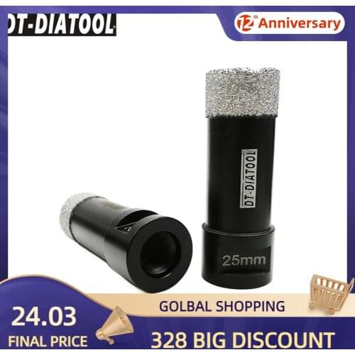 DT-DIATOOL 2pcs M14 Dia 25mm Vacuum Brazed Diamond Dry Drill Core Bits Porcelain Tile Hole Saw Granite Marble Stone Drilling Bit