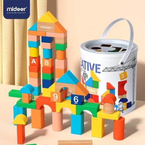 Mideer Kids Wooden Blocks 80PCS Large Particles 1Y+ Cognition 3D Construction Creative Assembling Safety Child Gift