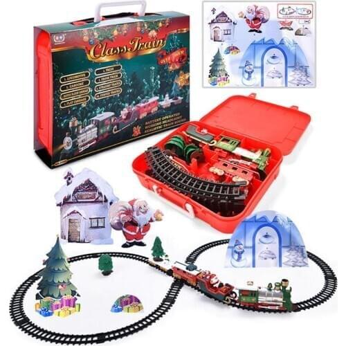 Children Christmas Electric Rail Car Train Toy Railway Train Set Racing Road Transportation Building For Kids Xmas Train Gift