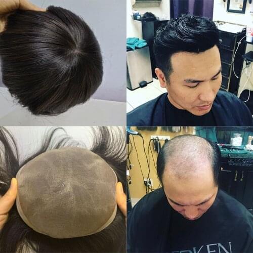 Men Toupee Natural Human Hair Male Wig Swiss Lace With Pu Toupee Density 130% Hair Toupee Men Wigs Replacement System