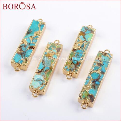 BOROSA 5/10pcs Rectangle Copper Turquoises Connectors Druzy Natural 100% Blue Stone Jewelry Gems for Necklace/Bracelet G1650