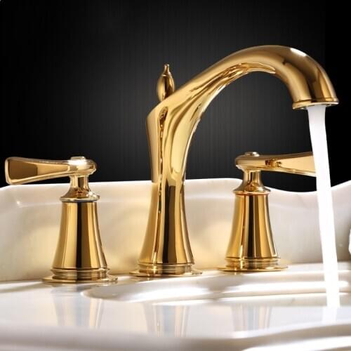 European Luxury Gold PVD 8 inch widespread 3 Holes bathroom Lavatory Sink faucet mixer tap New Deck mounted