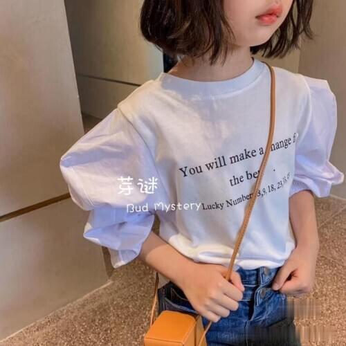 2020 hot sale girls puff sleeve t-shirt cotton fashion autumn girls top 3-9t F539