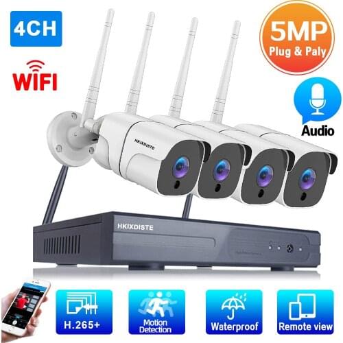 5MP Security Cameras Wifi Ip Monitoring Camera System 4CH Wireless NVR Kit Indoor Home Wifi Video Surveillance Kit 4 Channel 5MP