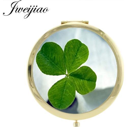 JWEIJIAO ink painting Lucky Clover Purse Mirror 2019 new Brand metal 1X/2X Magnifying Makeup mirrors for best gift KC227