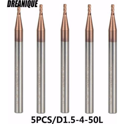 Tungsten Steel End Mills 5pcs/lot D1.5-4-50 4 Flute Flattened Head CNC Milling Carbide End mill High Quality HRC55 TiAIN Coated