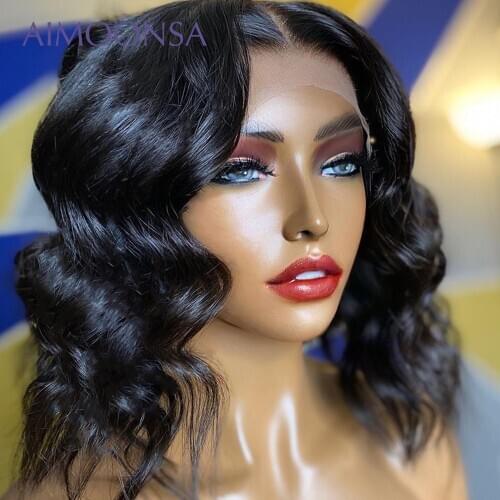 Short Lace Wig Natural Wave 360 Deep-Part Lace Frontal Wig Remy Glueless Lace Front Human Hair Wigs 130 Density Natural hairline
